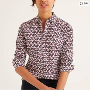Boden Red and White Patterned Button Down Shirt
